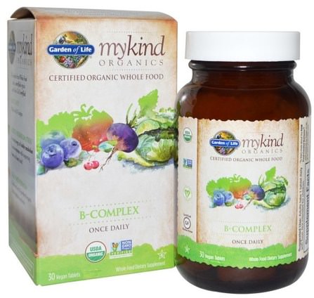 mykind Organics, B-Complex, 30 Vegan Tablets by Garden of Life, 維生素，維生素b複合物 HK 香港