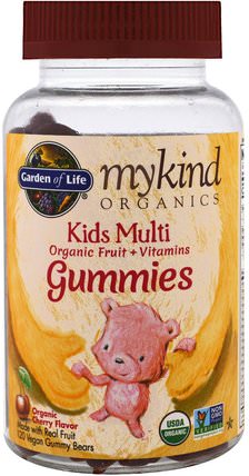 Mykind Organics, Kids Multi, Organic Cherry Flavor, 120 Gummy Bears by Garden of Life, 維生素，多種維生素 HK 香港