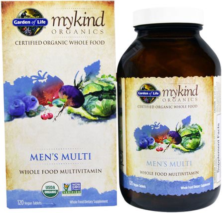 MyKind Organics, Mens Multi, Whole Food Multivitamin, 120 Vegan Tablets by Garden of Life, 維生素，男性多種維生素，有機有機物 HK 香港