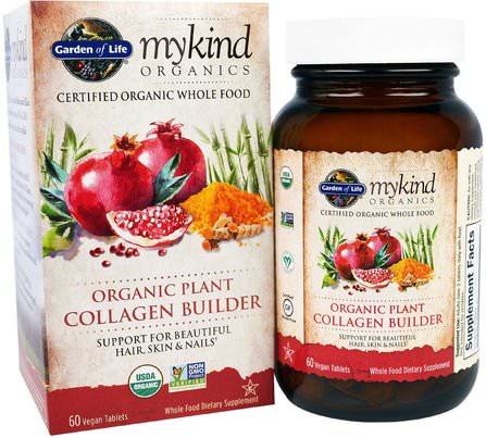 MyKind Organics, Organic Plant Collagen Builder, 60 Vegan Tablets by Garden of Life, 健康，骨骼，骨質疏鬆症，膠原蛋白，婦女，頭髮補充劑，指甲補充劑，皮膚補充劑 HK 香港