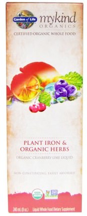 Mykind Organics, Plant Iron & Organic Herbs, Cranberry-Lime, 8 fl oz (240 ml) by Garden of Life, 草藥，阿育吠陀阿育吠陀草藥 HK 香港
