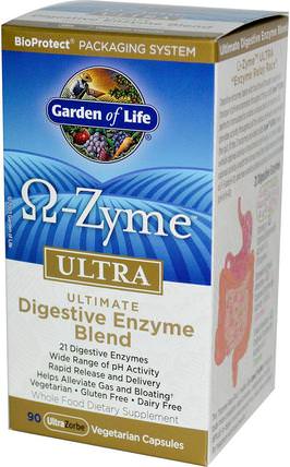 O-Zyme Ultra, Ultimate Digestive Enzyme Blend, 90 UltraZorbe Vegetarian Capsules by Garden of Life, 補充劑，酶 HK 香港