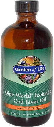 Olde World Icelandic Cod Liver Oil, Lemon Mint Flavor, 8 fl oz (236 ml) by Garden of Life, 補充劑，efa omega 3 6 9（epa dha），魚肝油，魚肝油液 HK 香港
