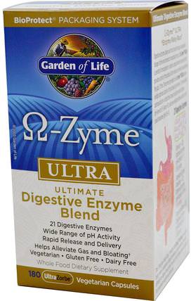 O-Zyme, Ultra, Ultimate Digestive Enzyme Blend, 180 UltraZorbe Vegetarian Capsules by Garden of Life, 補充劑，酶，消化酶 HK 香港