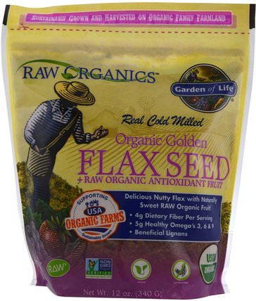 Organic Golden Flax Seed + Raw Organic Antioxidant Fruit, 12 oz (340 g) by Garden of Life, 補充劑，亞麻籽 HK 香港