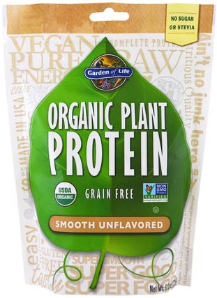 Organic Plant Protein, Grain Free, Smooth Unflavored, 8.0 oz (226 g) by Garden of Life, 補充劑，蛋白質 HK 香港