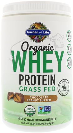 Organic Whey Protein Grass-Fed, Chocolate Peanut Butter, 13.84 oz (392.5 g) by Garden of Life, 運動，補品，乳清蛋白 HK 香港