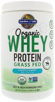 Organic Whey Protein Grass Fed, Lightly Sweet, 16.95 oz (480.5 g) by Garden of Life, 補品，兒童健康 HK 香港