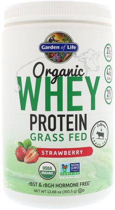 Organic Whey Protein Grass-Fed, Strawberry, 13.88 oz (393.5 g) by Garden of Life, 運動，補品，乳清蛋白 HK 香港