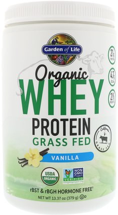 Organic Whey Protein Grass Fed, Vanilla, 13.37 oz (379 g) by Garden of Life, 運動，補品，乳清蛋白 HK 香港