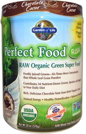 Raw Organic Perfect Food, Green Superfood, Chocolate Cacao, 20 oz (570 g) by Garden of Life, 補品，超級食品，完美的食物 HK 香港