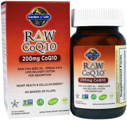 Raw CoQ10, 200 mg, 60 Veggie Caps by Garden of Life, 補充劑，輔酶q10，coq10 200 mg，coq10 HK 香港