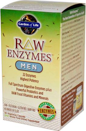 RAW Enzymes, Men, 90 Veggie Caps by Garden of Life, 健康，男人，補品，酶 HK 香港