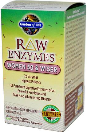 RAW Enzymes, Women 50 & Wiser, 90 Veggie Caps by Garden of Life, 健康，女性，補品，酶 HK 香港