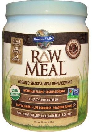 RAW Meal, Organic Shake & Meal Replacement, Chocolate Cacao, 17.4 oz (493 g) by Garden of Life, 補充劑，代餐奶昔 HK 香港