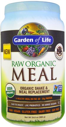 Raw Organic Meal, Shake & Meal Replacement, Chocolate Cacao, 35.9 oz (1.017g) by Garden of Life, 補充劑，代餐奶昔 HK 香港
