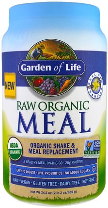 Raw Organic Meal, Shake & Meal Replacement, Vanilla, 34.2 oz (969 g) by Garden of Life, 補充劑，代餐奶昔 HK 香港