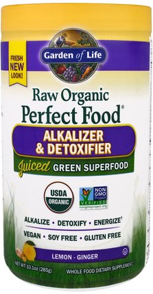 Raw Organic Perfect Food, Alkalizer & Detoxifier, Lemon-Ginger, 10.1 oz (285 g) by Garden of Life, 健康，排毒，補品，超級食品，完美的食物 HK 香港
