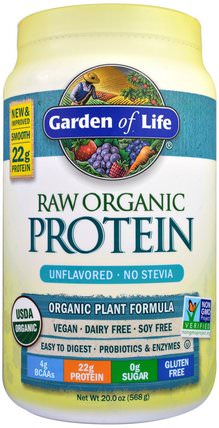 RAW Organic Protein, Organic Plant Formula, Unflavored, 20 oz (568 g) by Garden of Life, 補充劑，蛋白質 HK 香港