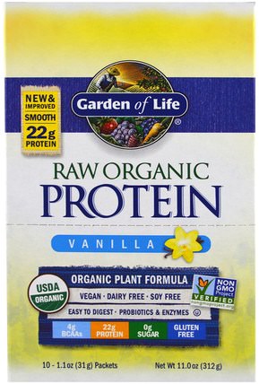 Raw Organic Protein, Organic Plant Formula, Vanilla, 10 Packets, 1.1 oz (31 g) Each by Garden of Life, 補充劑，蛋白質 HK 香港