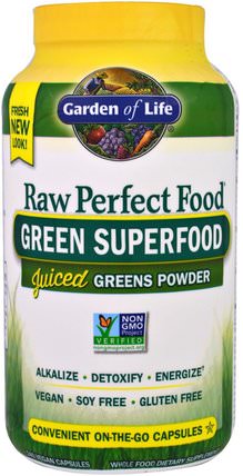 Raw Perfect Food, Green Superfood, Juiced Greens Powder, 240 Vegan Caps by Garden of Life, 補品，超級食品，完美的食物 HK 香港