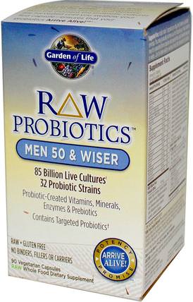 RAW Probiotics, Men 50 & Wiser, 90 Veggie Caps (Ice) by Garden of Life, 健康，男性，補品，益生菌 HK 香港