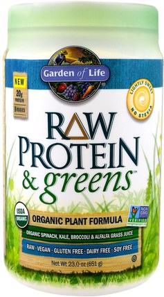 Raw Protein & Greens, Organic Plant Formula, Lightly Sweet, 23.0 oz (651 g) by Garden of Life, 補品，蛋白質，超級食品，綠色蔬菜 HK 香港