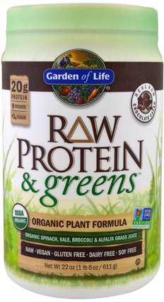 Raw Protein & Greens, Organic Plant Formula, Real Raw Chocolate Cacao, 22 oz (611 g) by Garden of Life, 補品，蛋白質，超級食品，綠色蔬菜 HK 香港