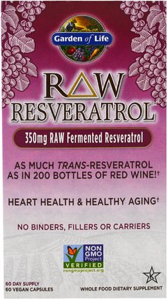 RAW Resveratrol, 350 mg, 60 Veggie Caps by Garden of Life, 補充劑，白藜蘆醇 HK 香港