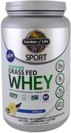 Sport, Certified Grass Fed Whey Protein, Refuel, Vanilla, 23 oz (652 g) by Garden of Life, 補充劑，乳清蛋白，肌肉 HK 香港