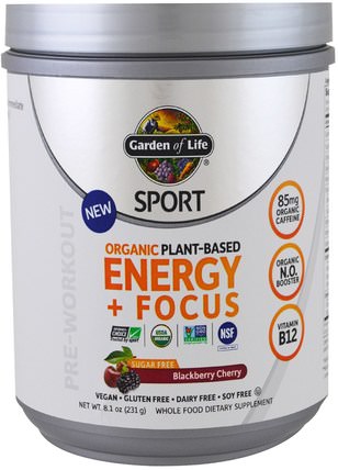 Sport, Organic Plant-Based Energy + Focus, Pre-Workout, Sugar Free, Blackberry Cherry, 8.1 oz (231 g) by Garden of Life, 運動，鍛煉 HK 香港