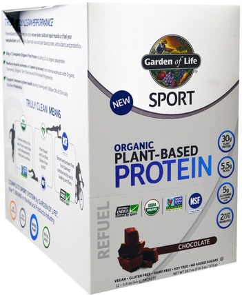 Sport, Organic Plant-Based Protein, Refuel, Chocolate, 12 Packets, 1.6 oz (44 g) Each by Garden of Life, 運動，運動 HK 香港