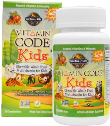 Vitamin Code, Kids, Chewable Whole Food Multivitamin for Kids, Cherry Berry, 30 Chewable Bears by Garden of Life, 維生素，多種維生素，兒童多種維生素 HK 香港