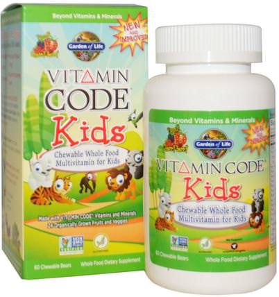 Vitamin Code, Kids, Chewable Whole Food Multivitamin for Kids, Cherry Berry, 60 Chewable Bears by Garden of Life, 維生素，多種維生素，兒童多種維生素 HK 香港