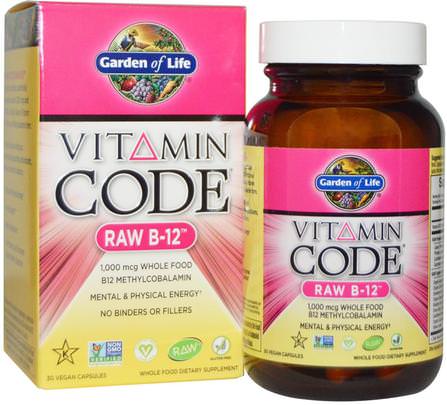 Vitamin Code, Raw B-12, 30 Vegan Caps by Garden of Life, 維生素，維生素b，維生素b12 HK 香港
