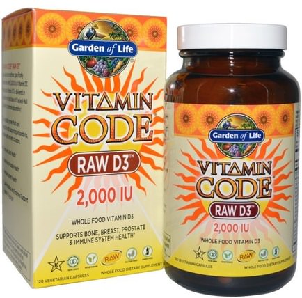 Vitamin Code, Raw D3, 2.000 IU, 120 Vegetarian Capsules by Garden of Life, 維生素，維生素D3 HK 香港