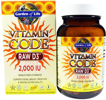Vitamin Code, Raw D3, 2.000 IU, 60 Vegetarian Capsules by Garden of Life, 維生素，維生素D3 HK 香港