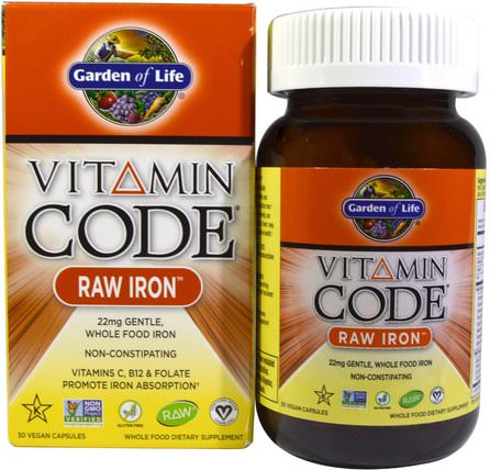 Vitamin Code, RAW Iron, 30 Vegan Caps by Garden of Life, 補品，礦物質，鐵 HK 香港