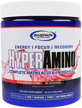 HyperAmino, Strawberry Kiwi, 10.58 oz (300 g) by Gaspari Nutrition, 補充劑，氨基酸，氨基酸組合，健康，能量 HK 香港
