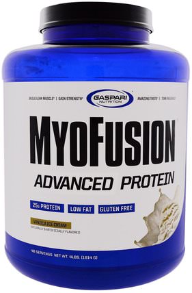 MyoFusion, Advanced Protein, Vanilla Ice Cream, 4 lbs (1814 g) by Gaspari Nutrition, 補充劑，蛋白質，運動蛋白質，乳清蛋白 HK 香港