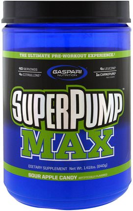 SuperPump Max, Sour Apple Candy, 1.41 lbs (640 g) by Gaspari Nutrition, 運動，鍛煉 HK 香港