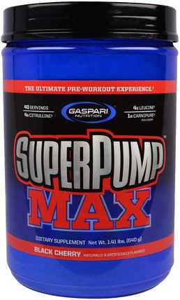 SuperPump Max, The Ultimate Pre-Workout Experience, Black Cherry, 1.41 lbs (640 g) by Gaspari Nutrition, 運動，鍛煉 HK 香港