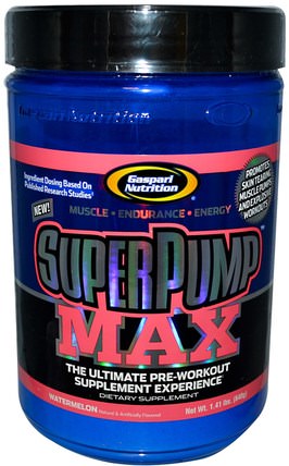 Superpump Max, The Ultimate Pre-Workout Supplement Experience, Watermelon, 1.41 lbs (640 g) by Gaspari Nutrition, 運動，鍛煉 HK 香港