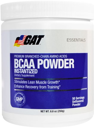 BCAA Powder, Unflavored, 8.8 oz (250 g) by GAT, 補充劑，氨基酸，bcaa（支鏈氨基酸），運動，肌肉 HK 香港