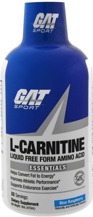 L-Carnitine, Liquid Free Form Amino Acid, Blue Raspberry, 16 oz (473 ml) by GAT, 補充劑，氨基酸，左旋肉鹼 HK 香港