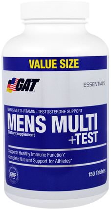 Mens Multi + Test, 150 Tablets by GAT, 維生素，男性多種維生素，男性，睾丸激素 HK 香港