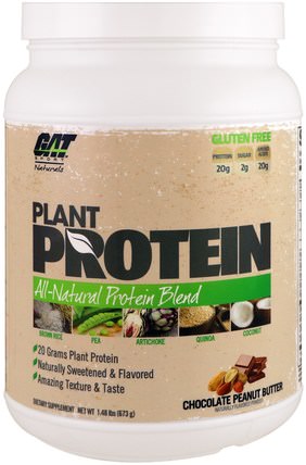 Plant Protein, All-Natural Protein Blend, Chocolate Peanut Butter, 1.48 lbs (673 g) by GAT, 運動，補品，蛋白質 HK 香港