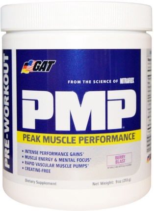 PMP, Pre-Workout, Peak Muscle Performance, Berry Blast, 9 oz (255 g) by GAT, 運動，鍛煉，肌肉 HK 香港