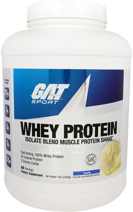 Whey Protein, Isolate Blend Muscle Protein Shake, Vanilla, 5 lbs (2268 g) by GAT, 運動，肌肉 HK 香港