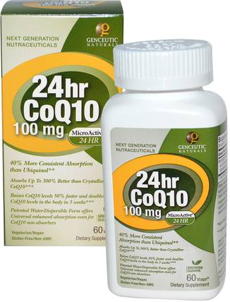 24hr CoQ10, 100 mg, 60 Vcaps by Genceutic Naturals, 補充劑，輔酶q10，coq10 HK 香港